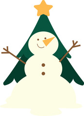 Christmas Snowman with Tree and Star Illustration