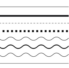 Vector Set of Straight Dashed Dotted Wavy Decorative Lines and Borders