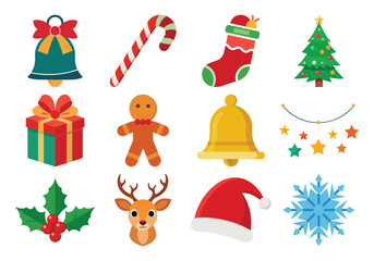 Festive Christmas Icons Bells Candy Cane Stocking Tree and More