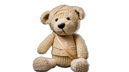 Cute injured teddy bear with bandage as get well soon recovery gift isolated on white background plush toy illustration