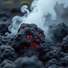 Volcanic rock formation emitting geothermal steam