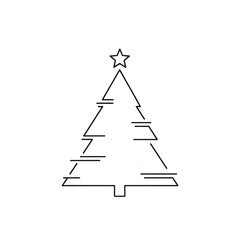Fototapeta premium Minimalist Line Art Christmas Tree with Star on Top, Modern Geometric Holiday Tree Outline Design in Black and White Isolated on White Background for Christmas Decorations, Greeting Cards.