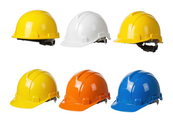 Construction safety gear colorful hard hats displayed industrial setting product focused safety concept isolated PNG