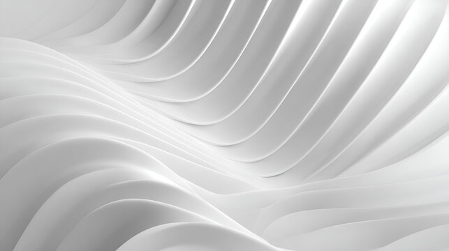 Wavy layered white 3D structure with curved parallel lines and soft diffused lighting