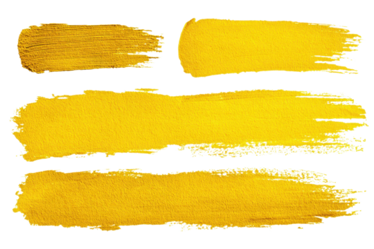 Set of yellow paint ink grunge dirty brush strokes
