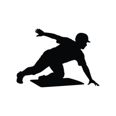 Silhouette of a baseball player sliding into base in a black and white style, baseball player sliding into base silhouette vector illustration