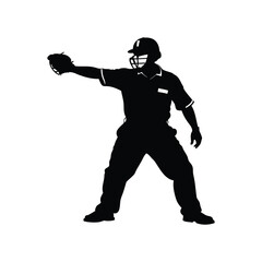 Fototapeta premium Silhouette of baseball umpire signaling a strike, wearing protective gear and uniform, baseball umpire calling safe silhouette vector illustration