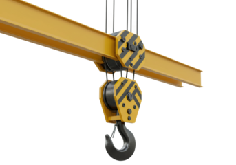 Heavy duty crane hook mechanism construction site industrial equipment workshop engineering insights isolated PNG