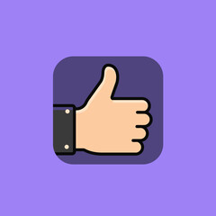 Hand gesture of approval with a thumbs up symbol on a vibrant purple background