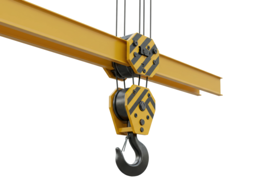 Heavy duty crane hook mechanism construction site industrial equipment workshop engineering insights isolated PNG