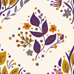 Autum Winter Pattern Background Illustration For Cover, Banner, Notes. Fall Winter Aesthetic Background.  Plant And Flower Pattern Background.