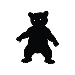 Silhouette of a bear cub standing up with visible eyes isolated on white, bear cub playing silhouette vector illustration