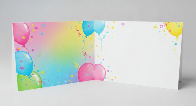 Festive Birthday Card with Colorful Balloons and Confetti, Perfect for Celebration