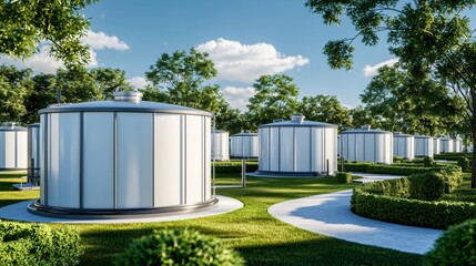 Obraz premium Biogas methane storage dome attached to biomass anaerobic digestion farm system