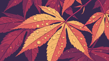 Autumn leaves with water droplets vector illustration fall foliage design for backgrounds art print 95