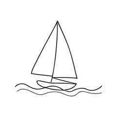Sailboat Line Art on Water – Minimalist Nautical Illustration for Travel, Marine