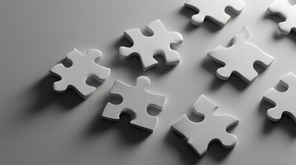 Close Up of White Puzzle Pieces on a Smooth Surface with Soft Shadows in Natural Light