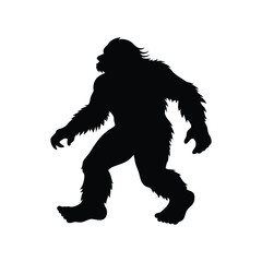 Fototapeta premium Silhouette of Bigfoot Walking, Legendary Creature, Cryptid, Unknown Animal on White Background, bigfoot footprint silhouette vector illustration