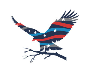 Patriotic eagle on branch symbolizing american freedom