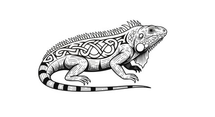 Obraz premium Iguana Artwork: A detailed illustration of an iguana, intricately designed with tattoos, showcasing the beauty of the reptile.