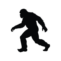 Silhouette of Bigfoot walking or strolling across the frame on white background, bigfoot running silhouette vector illustration