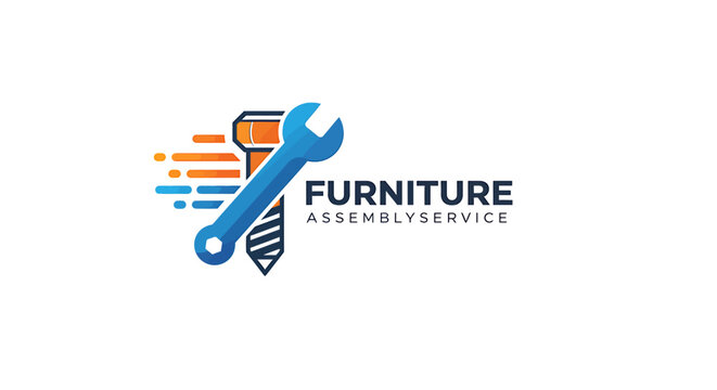 Logo design for a furniture assembly service featuring tools and fasteners with vibrant colors