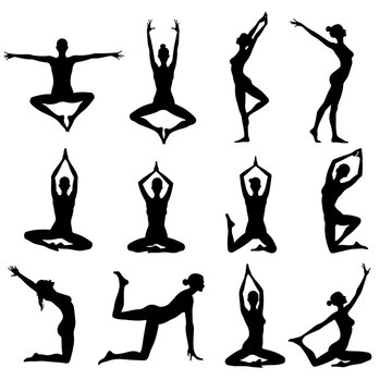 silhouettes of yoga poses