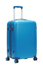 Travel essentials stylish blue suitcase in modern environment perfect for adventurous journeys isolated PNG