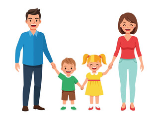 Happy Family: A heartwarming illustration showcases a nuclear family of four, parents and children, holding hands, symbolizing the love, and togetherness that bind a family together. 