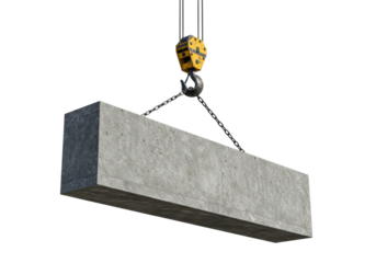 Construction action crane lifting heavy concrete block industrial site high-angle urban environment isolated PNG