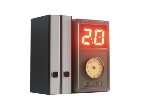 Digital countdown timer showing approaching deadline concept for scheduling business goals efficiency and important time management isolated on transparent background PNG - Powered by Adobe
