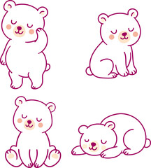 Cute cartoon sleeping bears. Set of Baby Teddy Bear