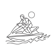 Minimalist One Line Art of a Person Riding Jet Ski on Water Waves for Adventure Themes and Graphic Design