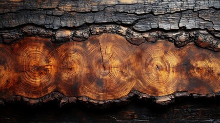 Charred wood texture with growth rings