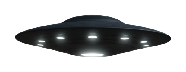 Ufo sighting remote location digital sci-fi theme aerial extraterrestrial concept isolated PNG
