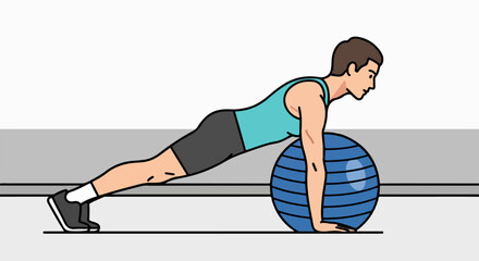 Man Performing Stability Ball Plank Exercise.