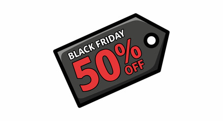 Black Friday Sale Tag Showing Fifty Percent Discount.