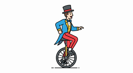 Cartoon Man Riding a Unicycle with Top Hat and Formal Attire.