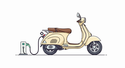 Fototapeta premium Classic style electric scooter charging at a public station.