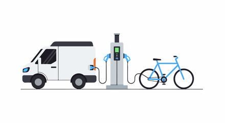 Electric Vehicle and Bicycle Charging Station Illustration.