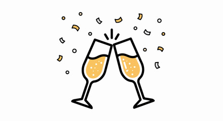 Two Champagne Flutes Clinking in a Celebratory Toast with Confetti.
