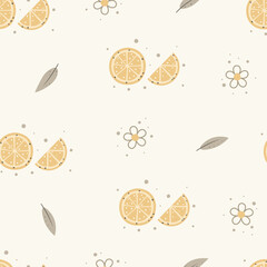 Lemon slice seamless vector pattern. Pastel color. Cartoon fruit background. For cover book, fabric, wallpaper, wrapping paper, print design, and etc.