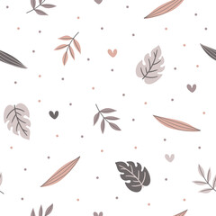 Hand drawn leave seamless patterns. Cute vector leaf. For fabric, textiles, clothing, wrapping paper, cover, banner, interior decor, abstract backgrounds