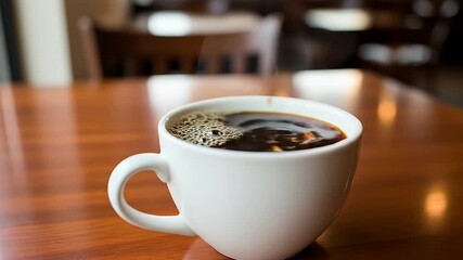 Black coffee cup close-up on table