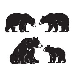 Black silhouettes of two adult bears and a cub in various poses on a white background family