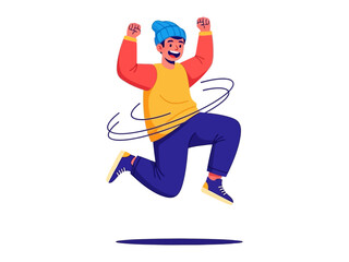 Joyful Leap: An illustrated figure springs into the air with unbridled exuberance, embodying the spirit of happiness, freedom and motion