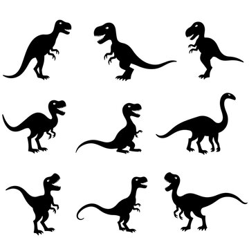 Dinosaurs silhouette set in white background
