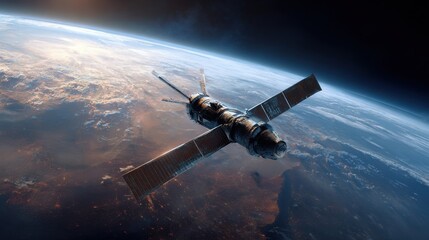 spacecraft orbiting earth sunrise view