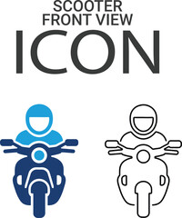 Scooter front view icons, Line art icons design. Containing car, bike, plane, train, bicycle, motorbike, bus, and scooter icons. Solid icon collection.