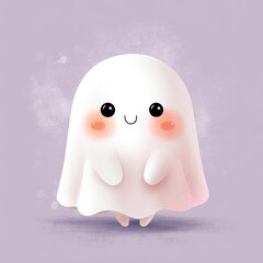 Spooky cute halloween festival illustration of a friendly ghost in a pastel environment for visual delight